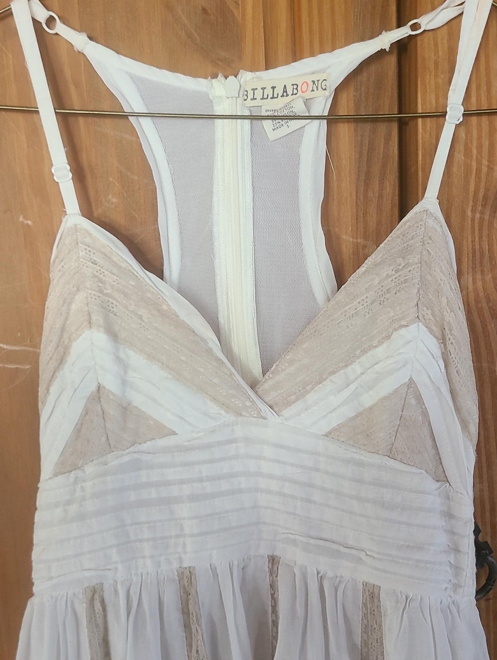 Billabong Cream Boho Babydoll Mini Dress Gauze Beach CoverUp Racerback Small - Picture 4 of 11
